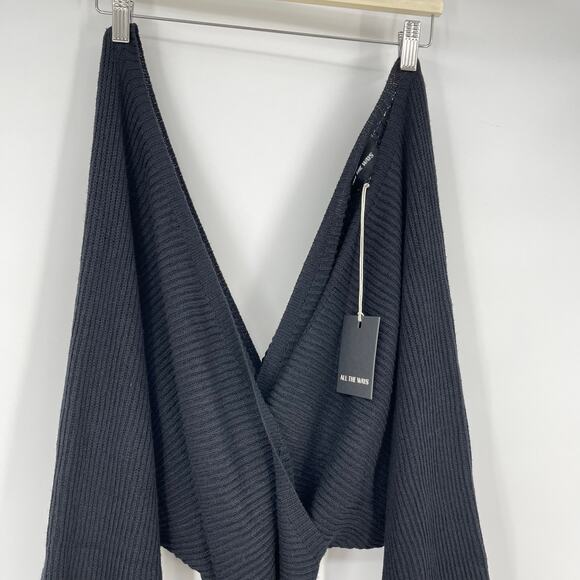 ALL THE WAYS | NWT Deena Sweater Dress in Black Tie Waist V-Neck Knit Mini L - Picture 5 of 9